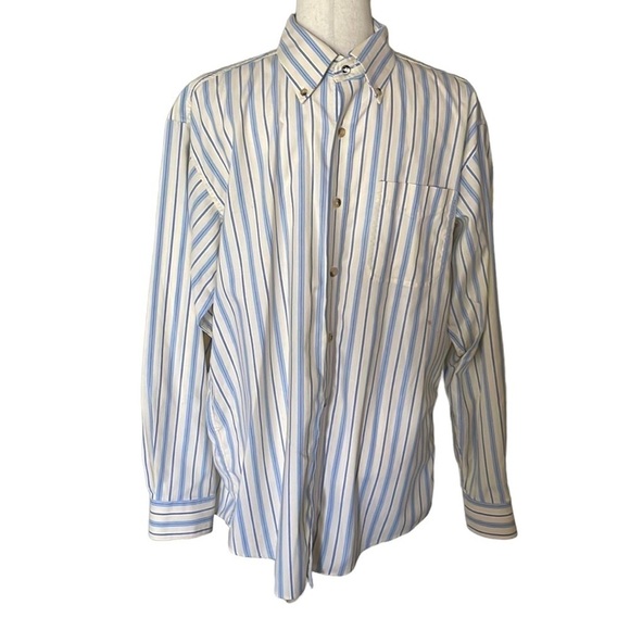L.L. Bean Comfort Traditional Fit Button Down Shirt Yellow/Blue Stripe M - Picture 1 of 6
